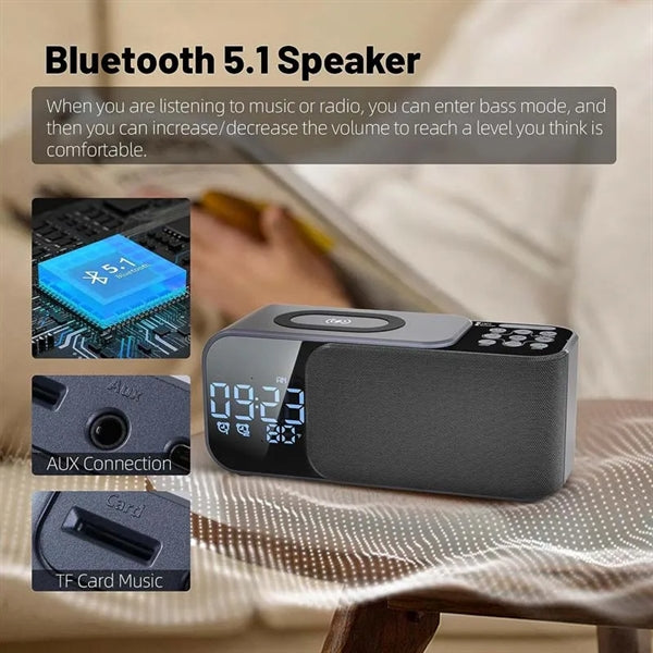 Alarm Clock Radio with Wireless Charging