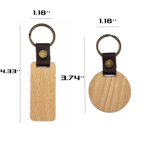 Wooden Keychain With Imitation Leather And Iron Findings
