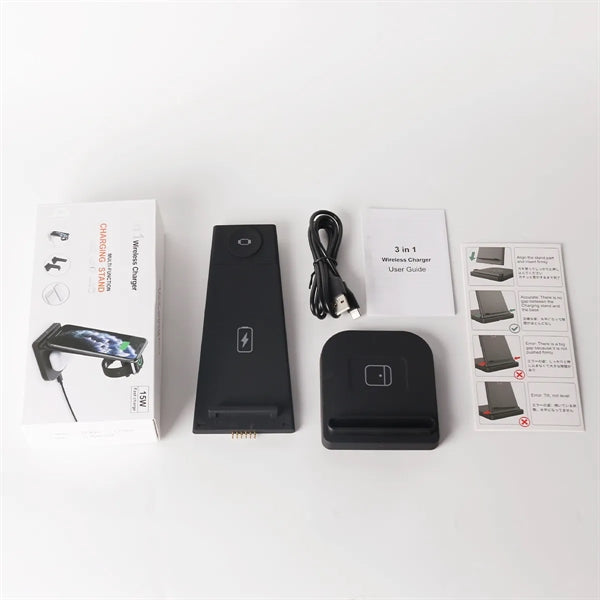 Foldable 3 In 1 Wireless Charger For Iphone Headset Watch
