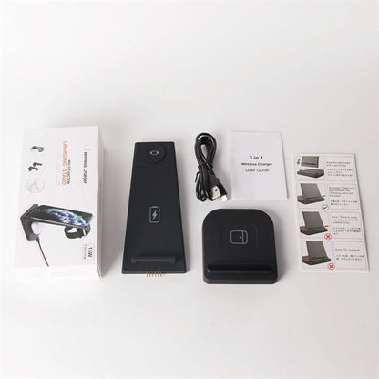 Foldable 3 In 1 Wireless Charger For Iphone Headset Watch
