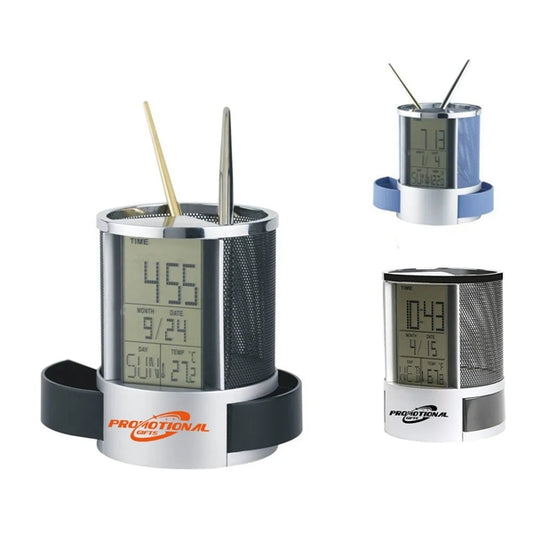 Multi-Function Desk Holder Caddy Clock