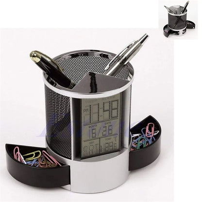 Multi-Function Desk Holder Caddy Clock