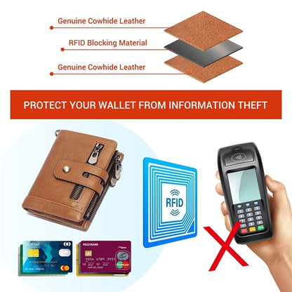 Genuine Leather Detachable Mezzanine RFID Chain Wallet