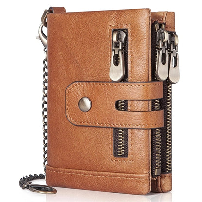 Genuine Leather Detachable Mezzanine RFID Chain Wallet
