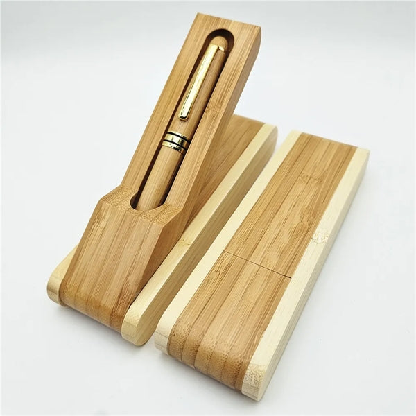 Bamboo Fountain/Rollerball Pen Set with Gift Case