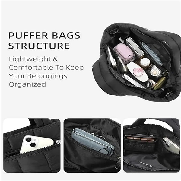 Puffer Tote Bag with Adjustable Strap