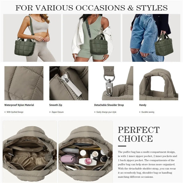 Puffer Tote Bag with Adjustable Strap