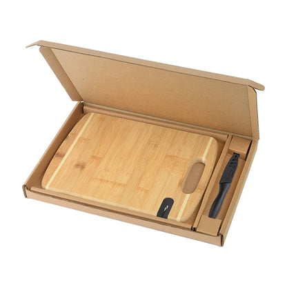 Bamboo Cutting Board with Knife and Sharpener Gift Set