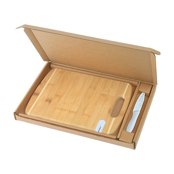Bamboo Cutting Board with Knife and Sharpener Gift Set