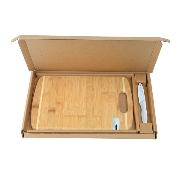 Bamboo Cutting Board with Knife and Sharpener Gift Set