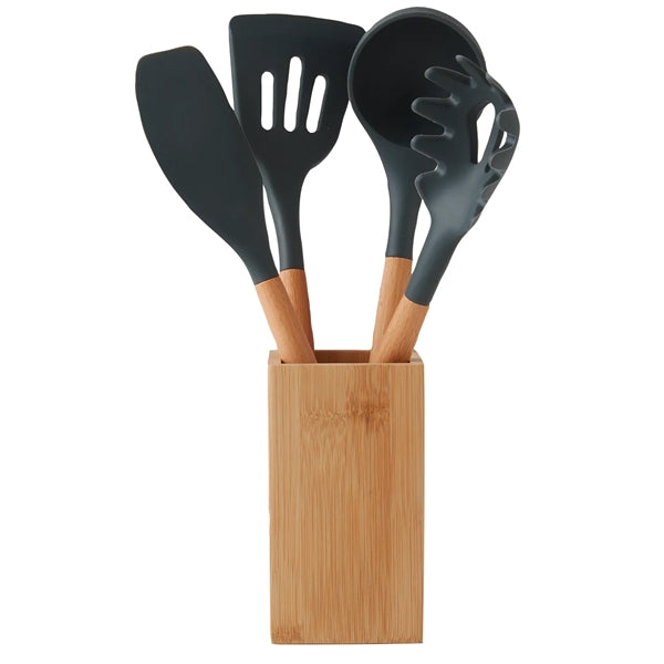5-piece Bamboo with Silicone Kitchen Utensil Set