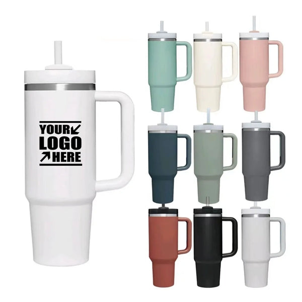 40 oz Insulated Tumbler with Handle and Straw