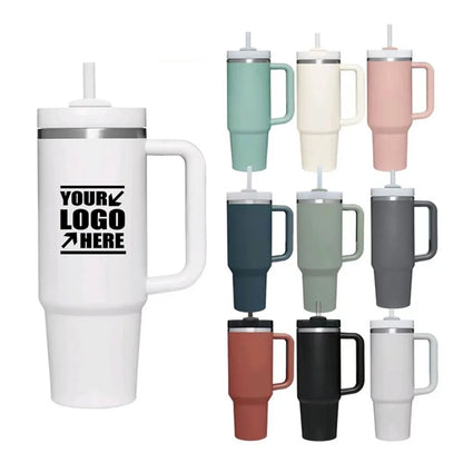 40 oz Insulated Tumbler with Handle and Straw