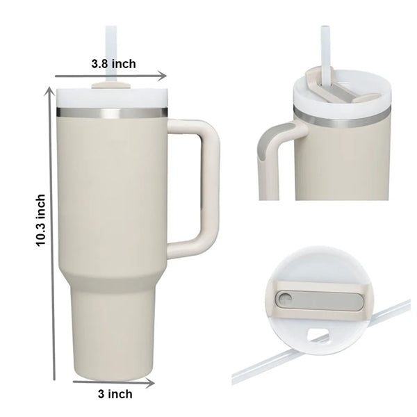40 oz Insulated Tumbler with Handle and Straw
