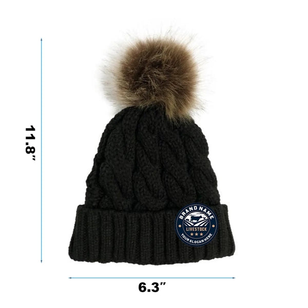 Women Winter Pompom Beanie Hat with Warm Fleece Lined