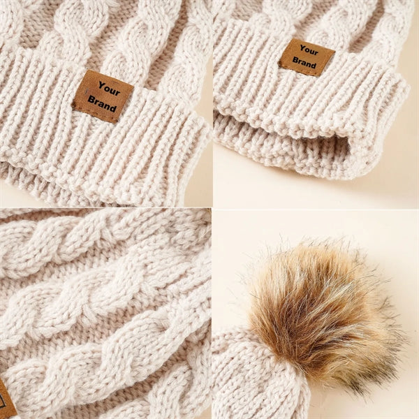 Women Winter Pompom Beanie Hat with Warm Fleece Lined