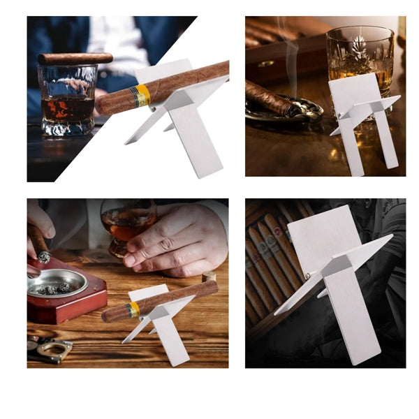 5 Pcs Silver Portable Stainless Steel Folding Cigar Holder