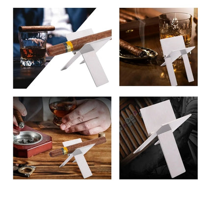 5 Pcs Silver Portable Stainless Steel Folding Cigar Holder