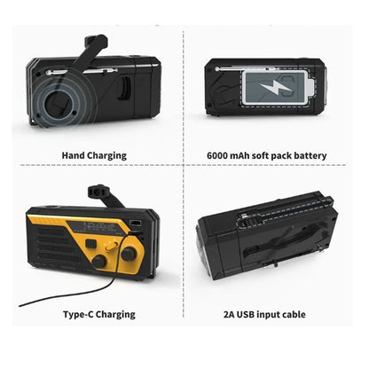 6000mAh Battery Powered SOS Alarm Emergency Hand Crank Radio
