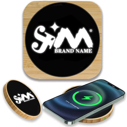 15W Light Up Logo Bamboo Portable Fast Wireless Charger