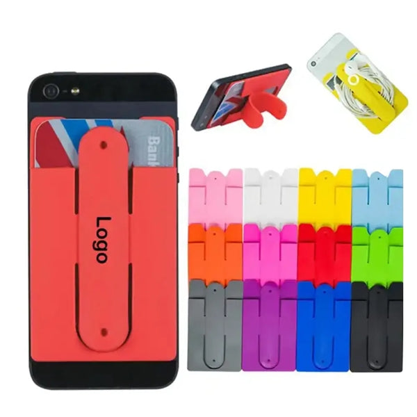 3 5/8 " x 2 1/8 " Silicone Cell Phone Wallet & Kickstand