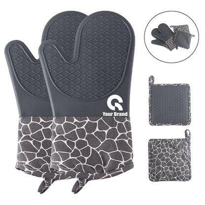 Soft Anti Slip Solid Silicone Oven Mitts And Pot Holders Set