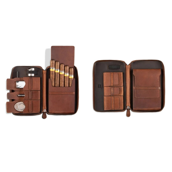 Leather  Portable Zippered Cigar Case