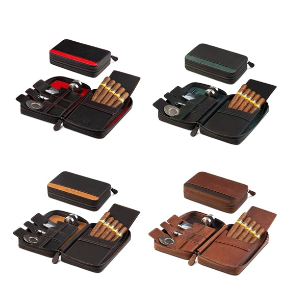 Leather  Portable Zippered Cigar Case