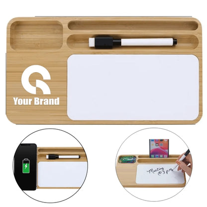 Bamboo 10W Wireless Charging Desk Organizer With Writing Pad