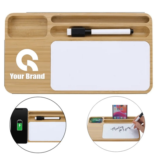 Bamboo 10W Wireless Charging Desk Organizer With Writing Pad