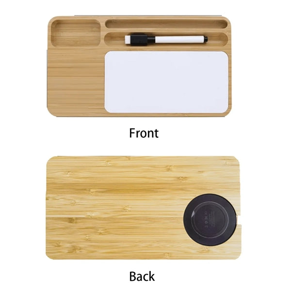 Bamboo 10W Wireless Charging Desk Organizer With Writing Pad