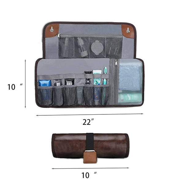 PU Leather Men's Roll Toiletry Bag All-Over Printing
