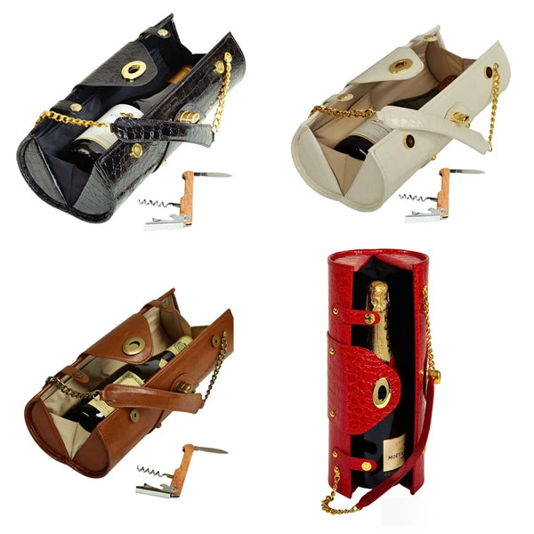 Stylish Classic Portable Women's Leather Wine Carrier