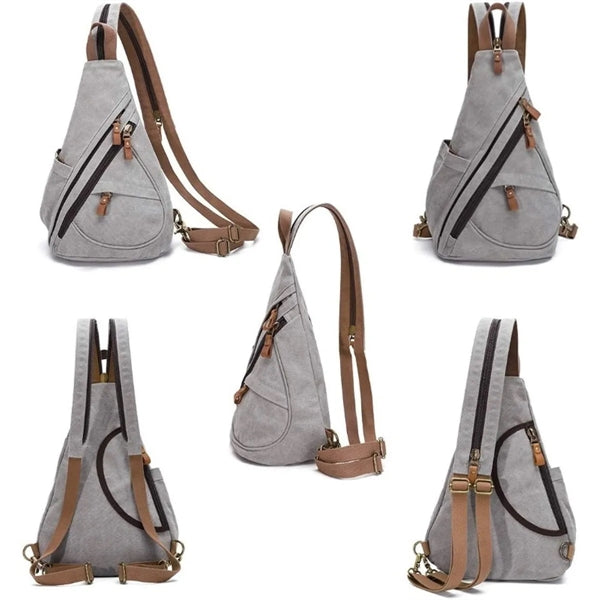 Compact Crossbody Backpack with Adjustable Strap for travel.
