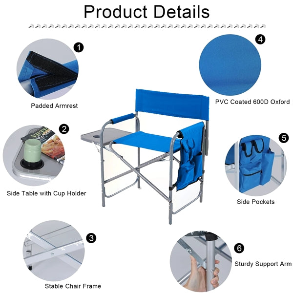 Folding Directors Camping Chair with Side Table