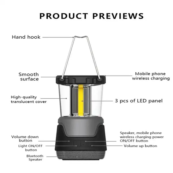 Lantern With Wireless Charger Bluetooh Speaker