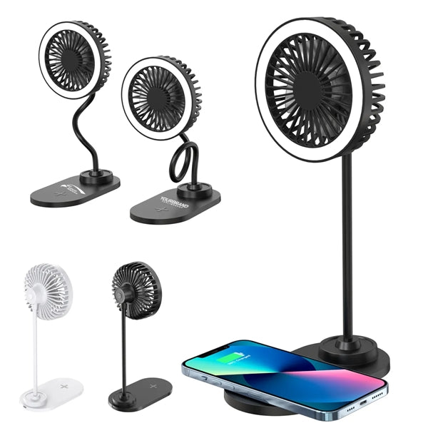 Portable Foldable LED Desk Fan with Wireless Charging Base