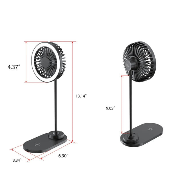 Portable Foldable LED Desk Fan with Wireless Charging Base