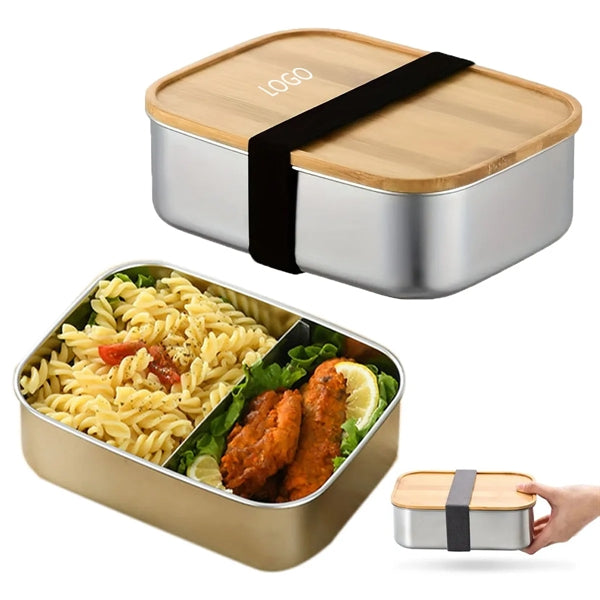 304 Stainless Steel Bento Box with Bamboo Lid