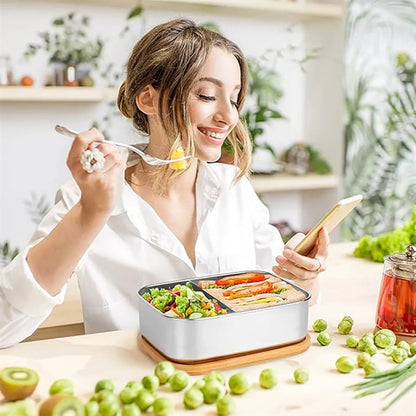 304 Stainless Steel Bento Box with Bamboo Lid
