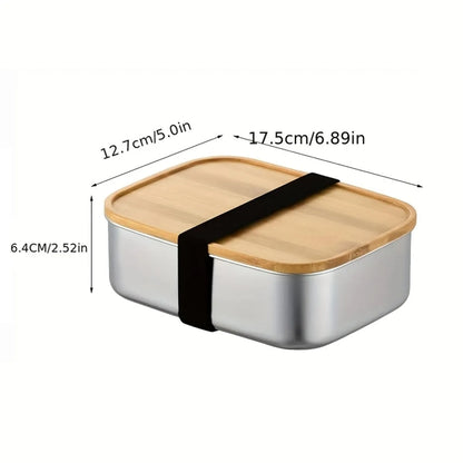 304 Stainless Steel Bento Box with Bamboo Lid