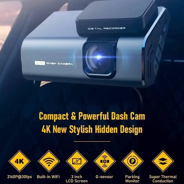 4K Car DVR Dash Cam Front Rear Camera Recorder WIFI 32G TF