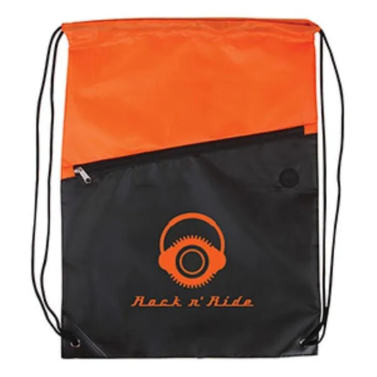 Two-Tone Drawstring Backpack With Zipper 210D