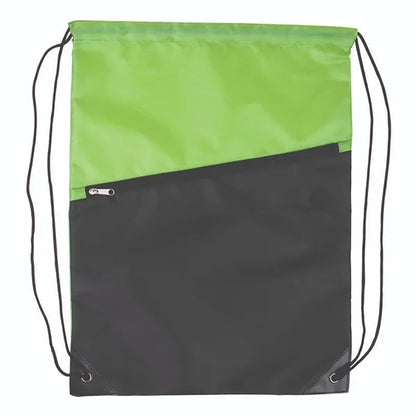 Two-Tone Drawstring Backpack With Zipper 210D