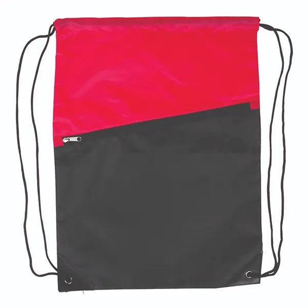 Two-Tone Drawstring Backpack With Zipper 210D