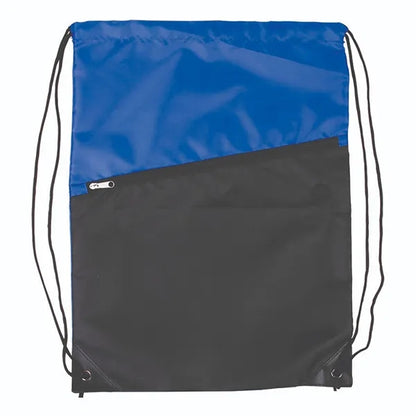 Two-Tone Drawstring Backpack With Zipper 210D