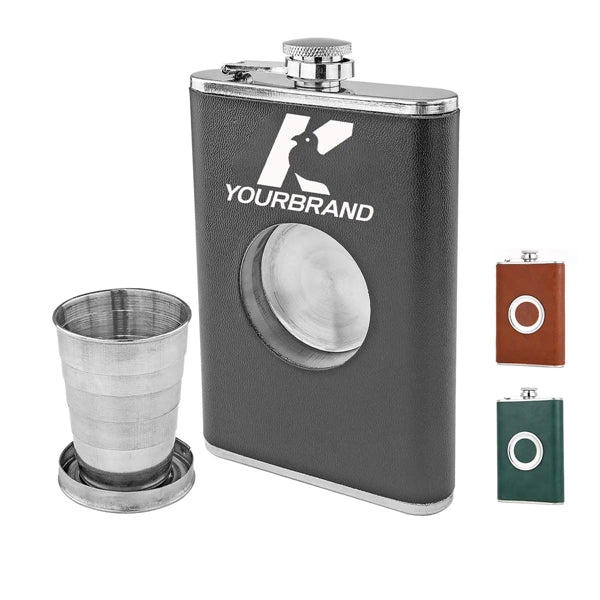 8oz Portable Hip Flask with Built In  Collapsible Shot Glass
