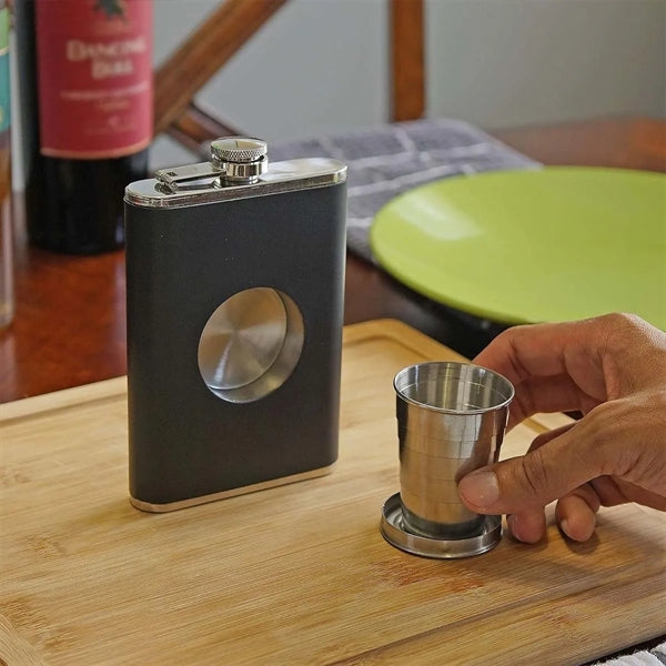 8oz Portable Hip Flask with Built In  Collapsible Shot Glass