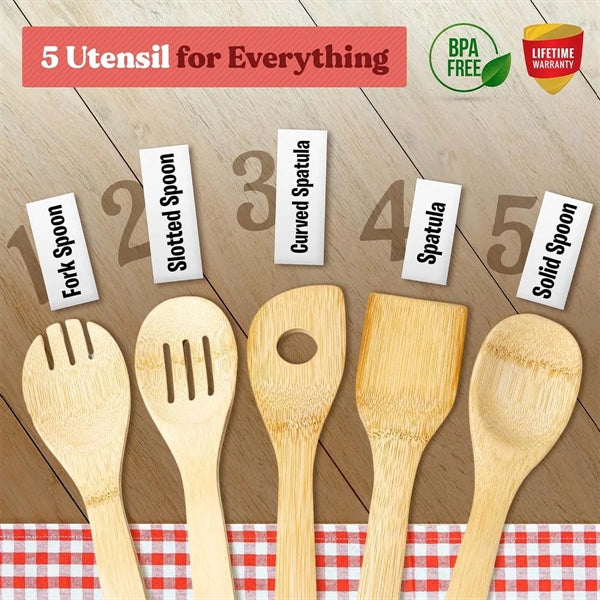 Natural Durable Bamboo Kitchen Utensil Set for Cooking