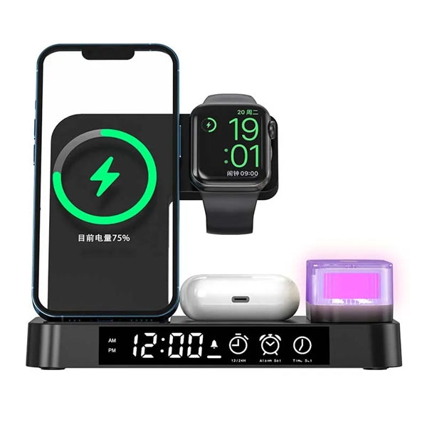 5 in 1 Foldable Wireless Charger Station with Alarm Clock